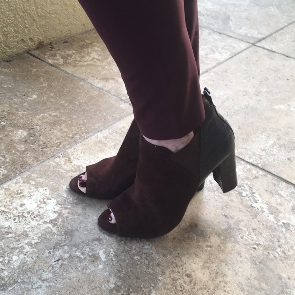 Marc Fisher Brown Peep Toe Ankle Shoe Boot